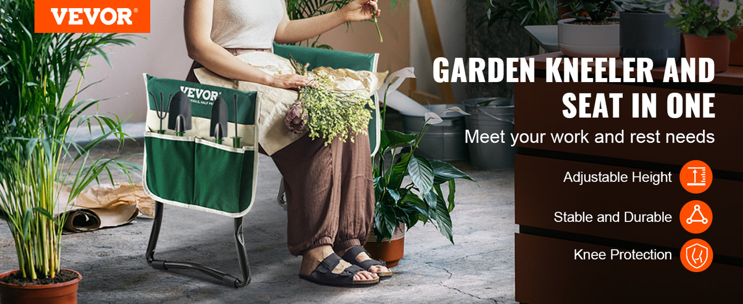 VEVOR Garden Kneeler and Seat 330 lbs Load Capacity 8/10" EVA Wide Pad Foldable Garden Stool  Kneeling Bench for Gardening